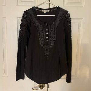 Jolt Black Embellished Buttoned Bib Collar Blouse